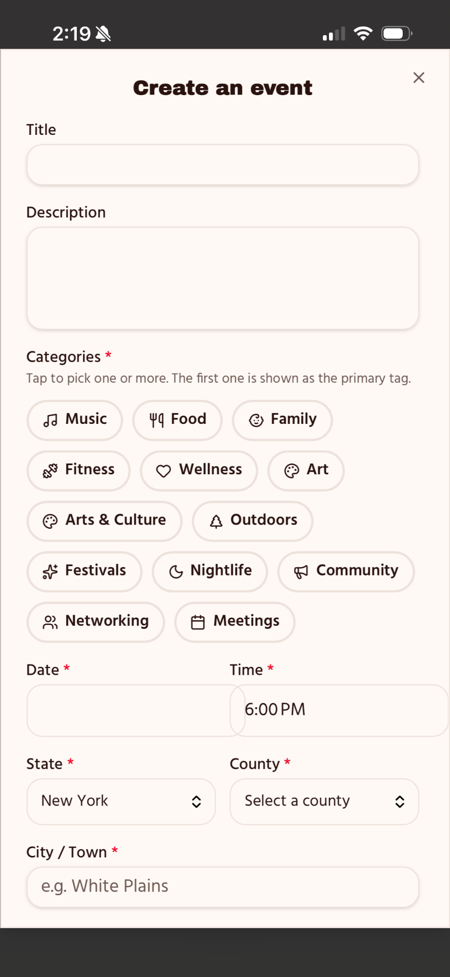Create an event form